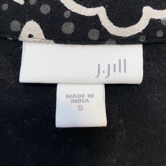 J Jill Shirt Dress Women S Floral Black White Jersey Knit Button Front Collard - Picture 2 of 12